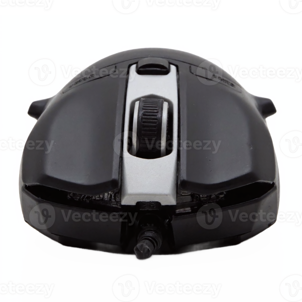 Black Computer Mouse with Scroll Wheel and Wired Connection Transparent Background Clipping Path png