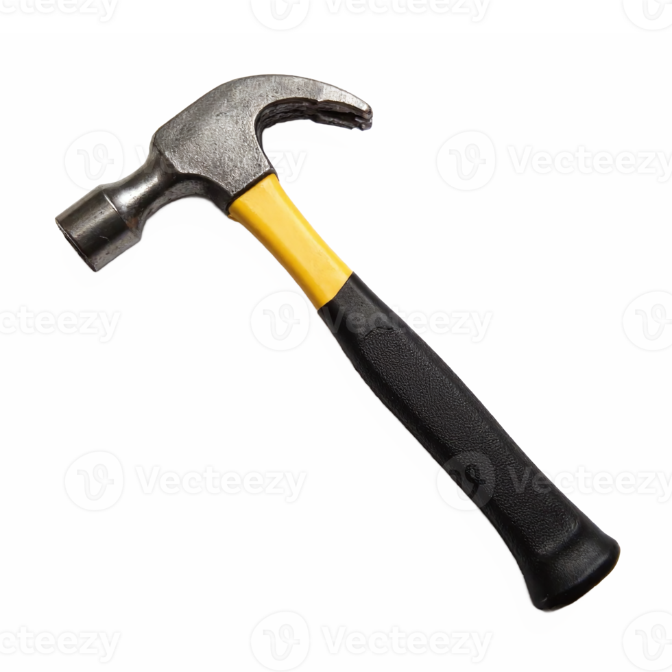 Claw Hammer with Yellow and Black Handle for Carpentry and Construction with Transparent Background png
