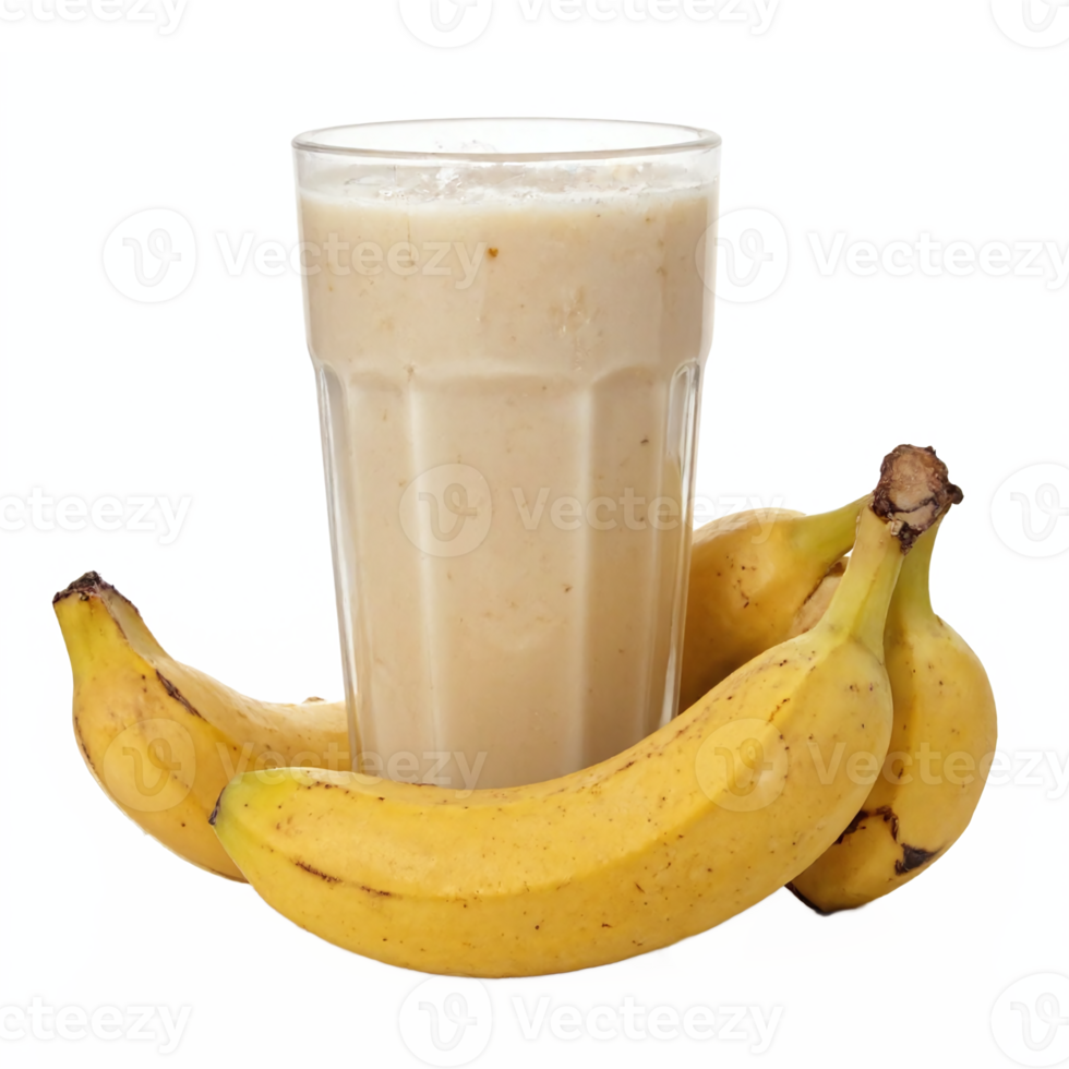 Banana Smoothie in Glass with Fresh Ripe Bananas on Transparent Background Clipping Path png