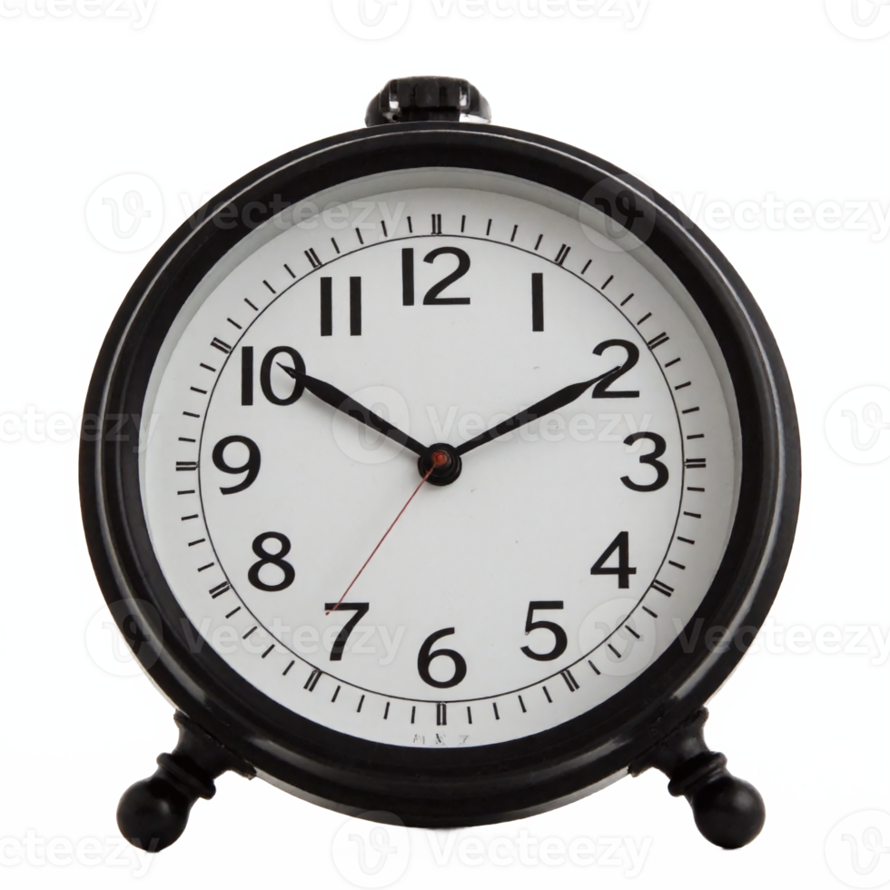 Classic Black Alarm Clock Showing Time Ten O Clock with Transparent Background Clipping Path png