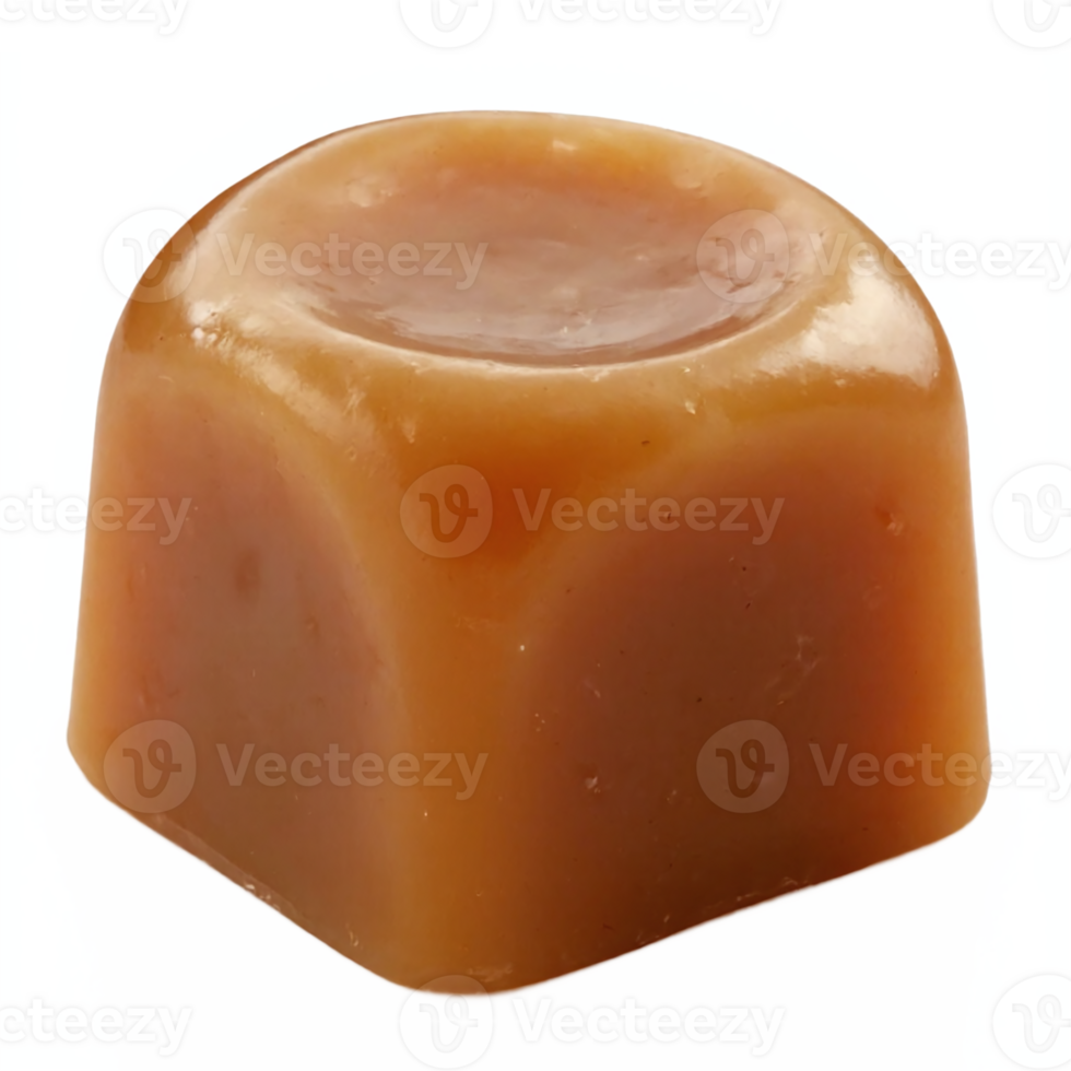 Caramel Candy Piece Close Up with Glossy Surface Isolated on Transparent Background Clipping Path png