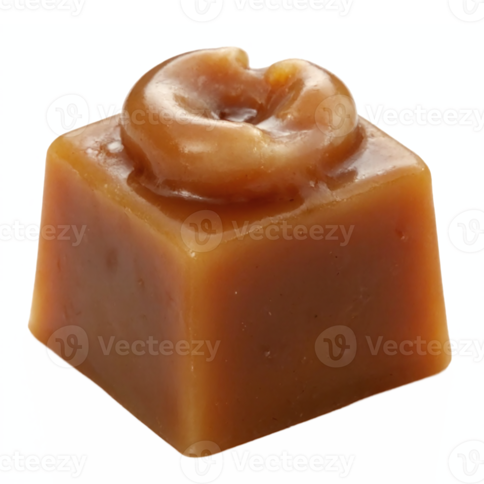 Caramel Chocolate Candy with Nut Piece on Top Transparent Background Clipping Path png