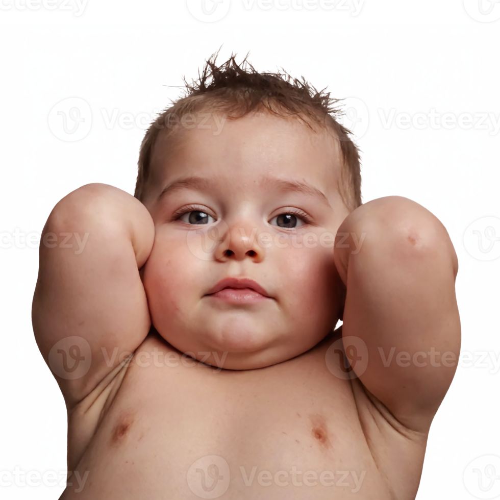 Cute Baby Relaxing with Hands Behind Head Closeup Portrait Transparent Background png