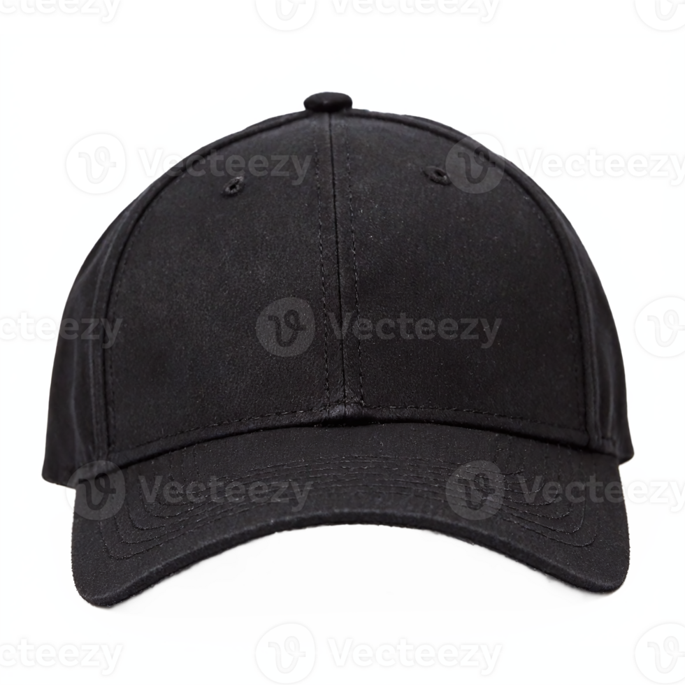 Black Baseball Cap Front View with Curved Brim and Adjustable Strap Transparent Background png