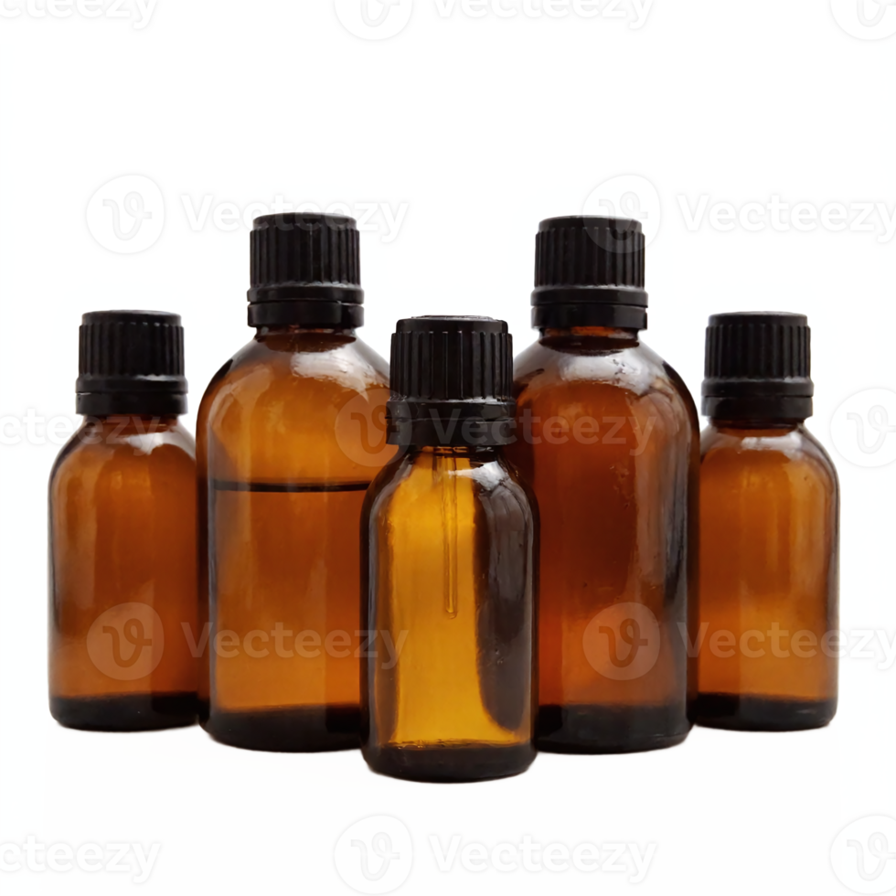 Amber Glass Dropper Bottles With Black Caps Assorted Sizes Transparent Background png