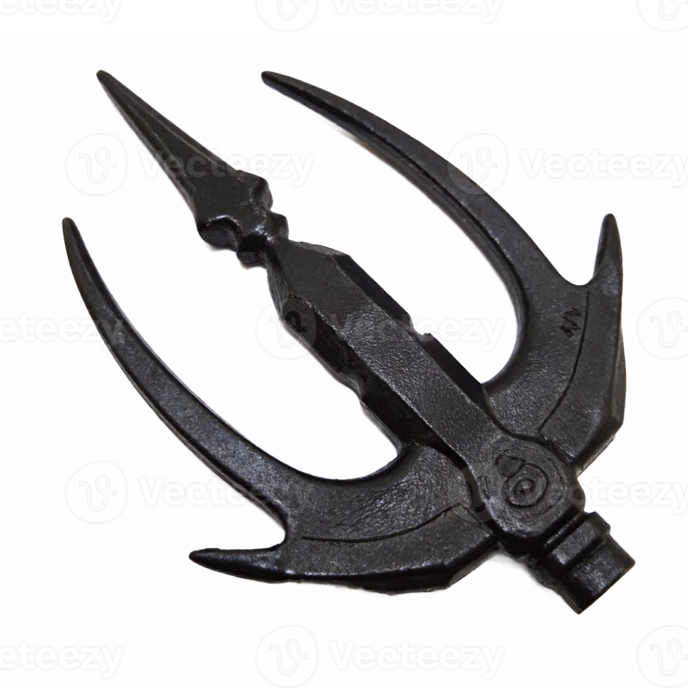 Black Metal Fishing Anchor with Three Sharp Flukes Isolated on Transparent Background Clipping Path png