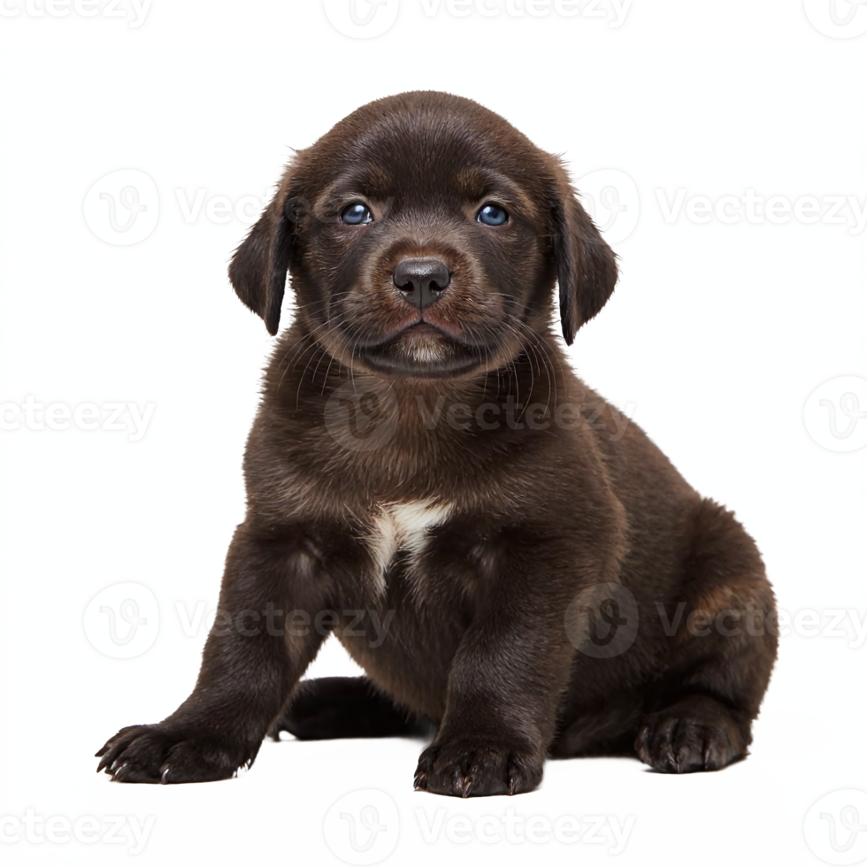 Chocolate Labrador Retriever Puppy Sitting Looking Forward with Transparent Background Clipping Path png