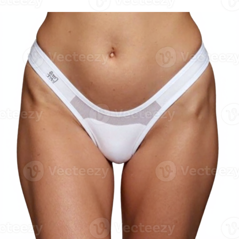 Female Lower Body White Bikini Underwear Front View Transparent Background Clipping Path png