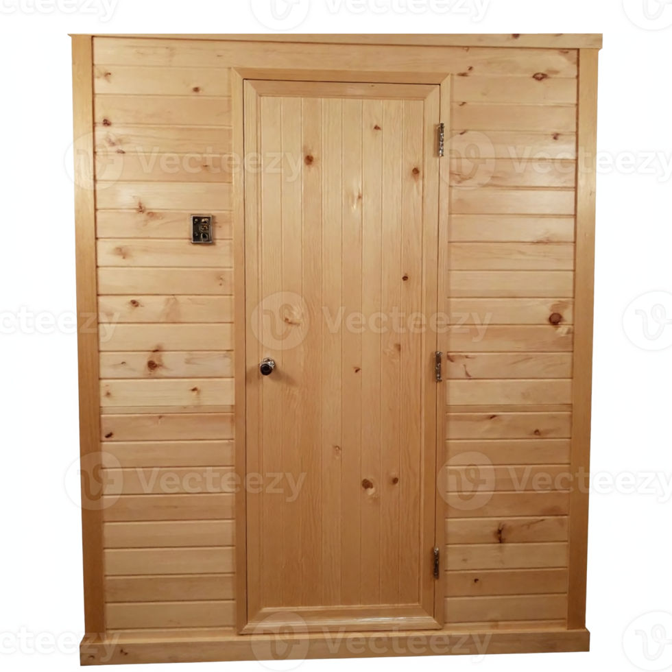 Wooden Sauna Door Interior Wall Paneling Natural Timber Finish Transparent Background png