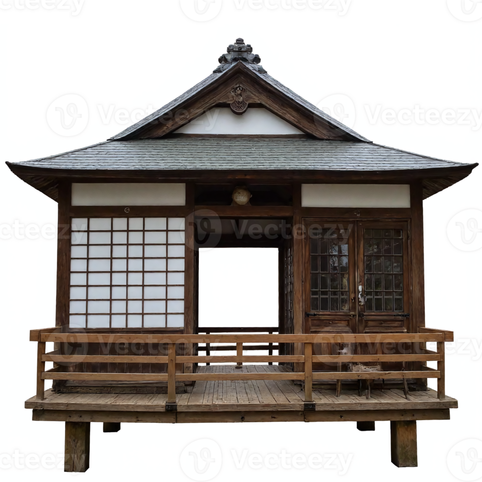 Traditional Japanese Tea House with Wooden Structure and Shoji Doors Transparent Background Clipping Path png