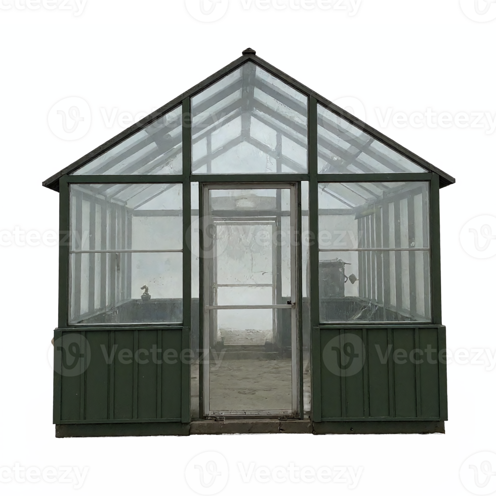 Green Frame Glass Greenhouse Structure Transparent Clipping Path No Background Front View png