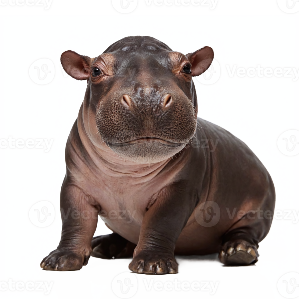 Close Up Of Baby Hippopotamus Sitting Isolated On White Background Transparent Clipping Path png