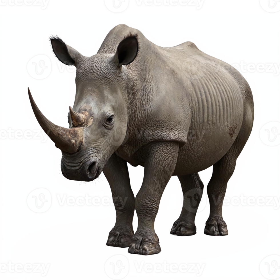 Realistic Rhinoceros Standing Side View with Transparent Background Clipping Path png