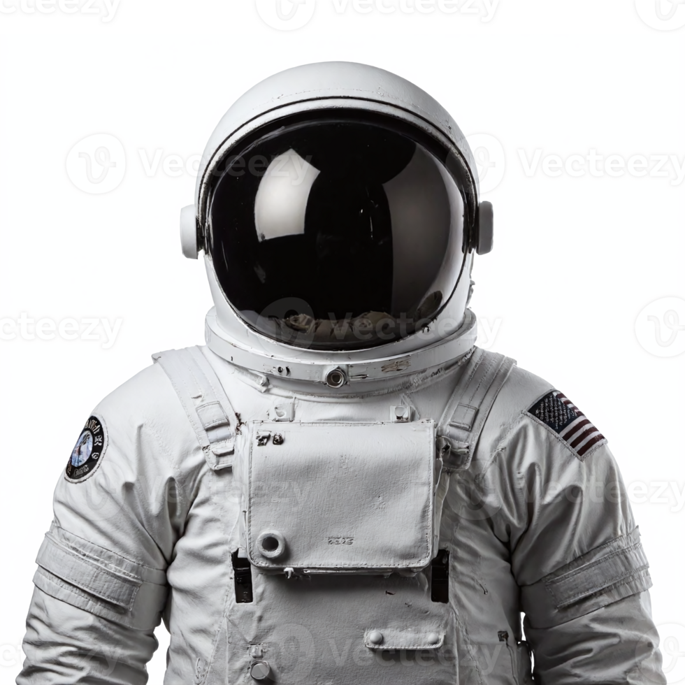 Astronaut in White Space Suit with Helmet Transparent Clipping Path Isolated on Black Background png