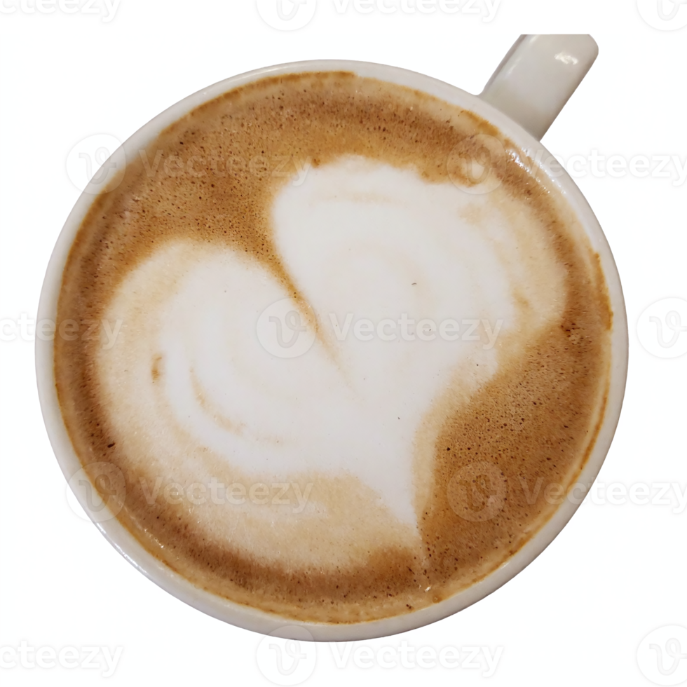Latte Coffee Cup with Heart Shape Foam Art on Transparent Background Clipping Path png