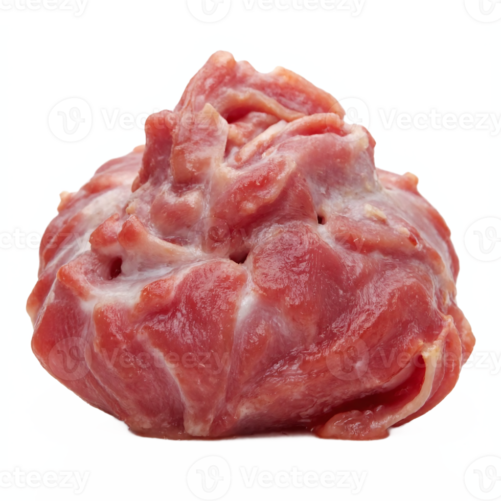 Raw Fresh Pork Meat Chunk with Visible Fat and Muscle Fibers on Transparent Background Clipping Path png