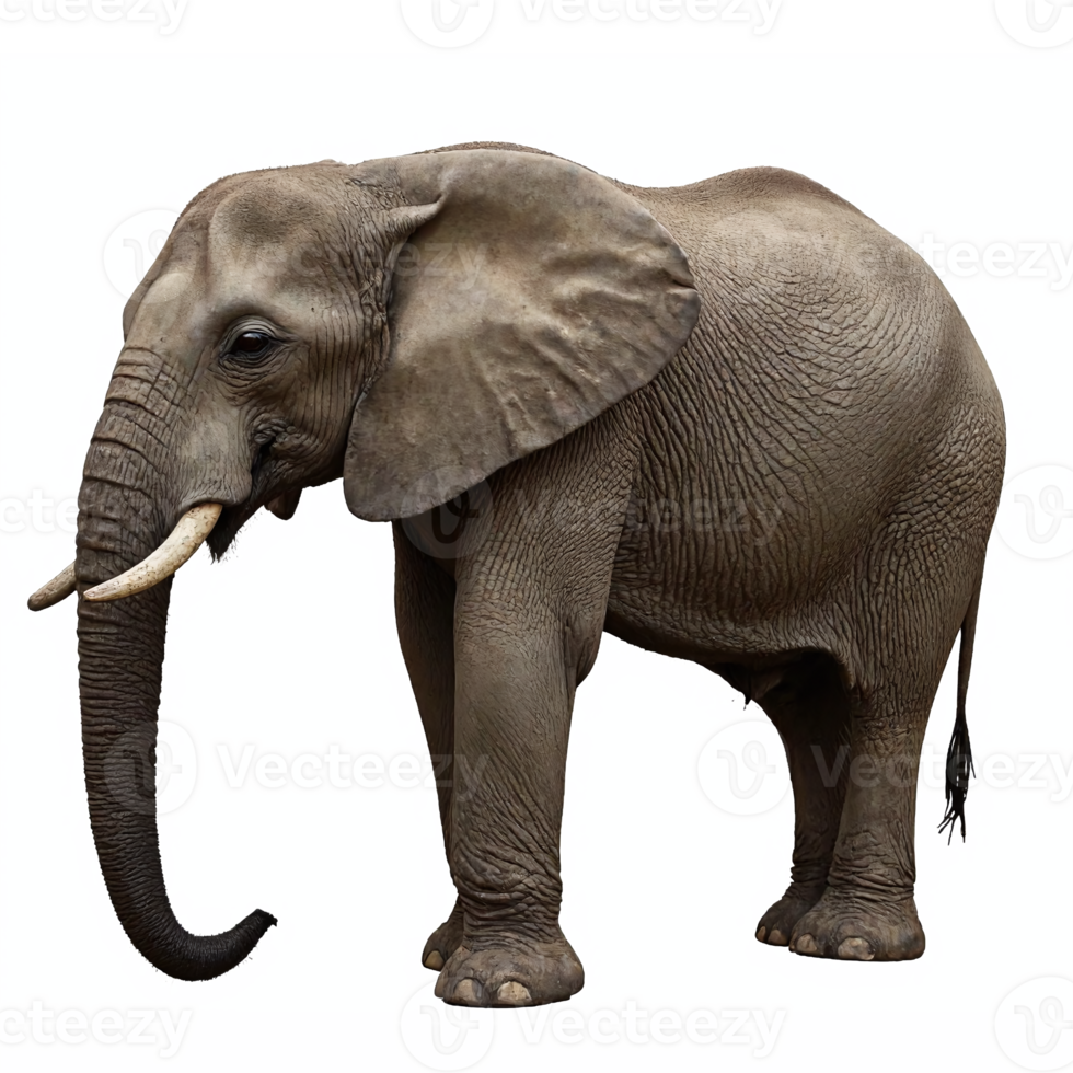 African Elephant Standing Side View Realistic with Transparent Background Clipping Path png