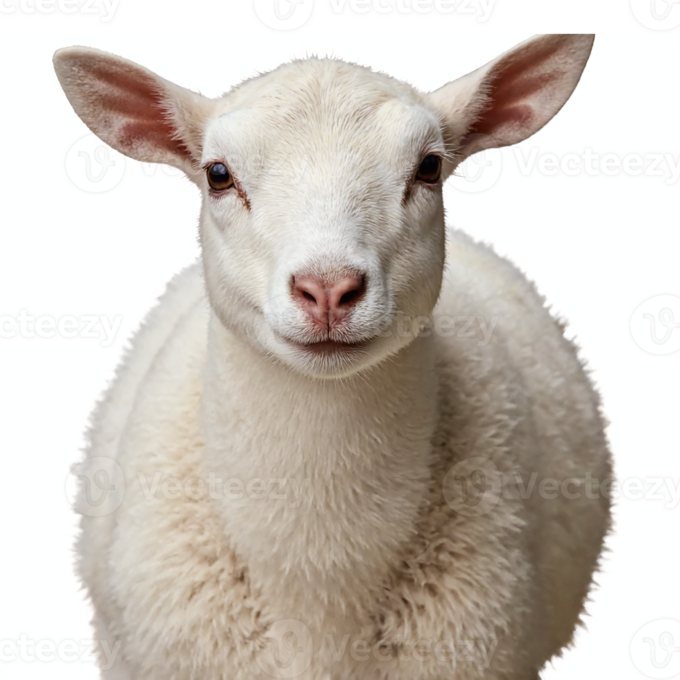 Cute White Lamb Facing Forward with Fluffy Wool Isolated on Transparent Background Clipping Path png