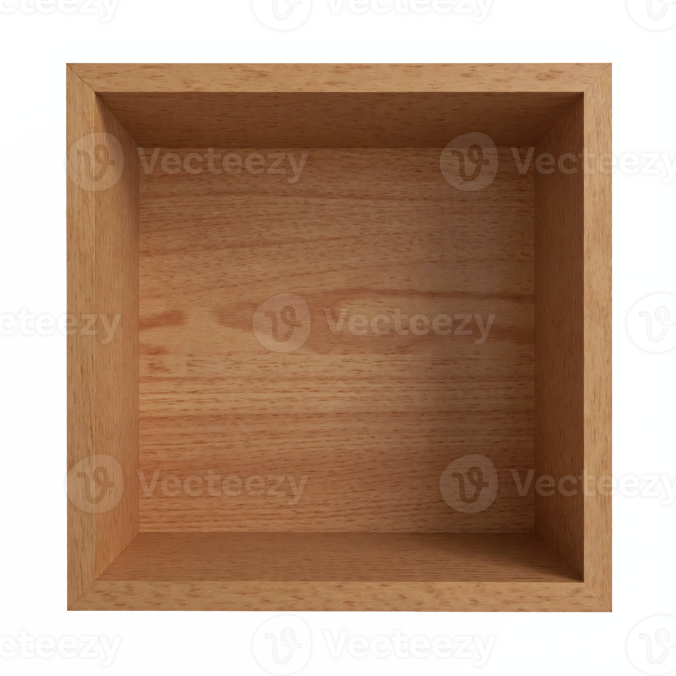 Empty Wooden Box Top View Clear Background Natural Wood Texture Square Container Transparent png