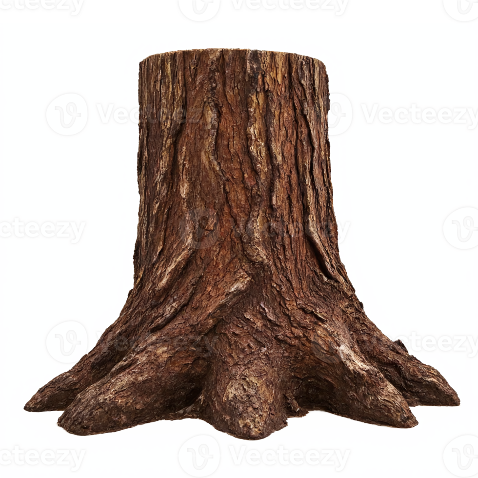 Tree Stump with Detailed Bark Texture and Roots Isolated on Transparent Background with Clipping Path png