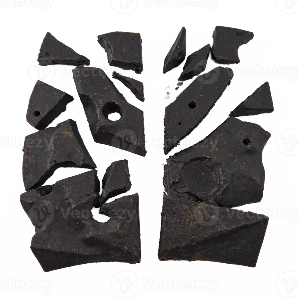 Broken Black Rock Pieces with Natural Holes on Transparent Background Clipping Path png