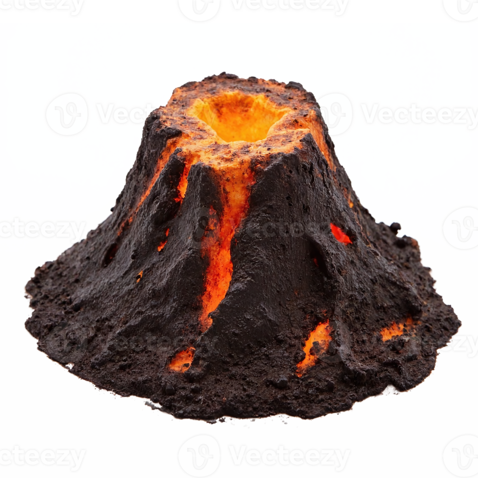 Erupting Lava Volcano Illustration with Glowing Orange Magma and No Background Clipping Path png