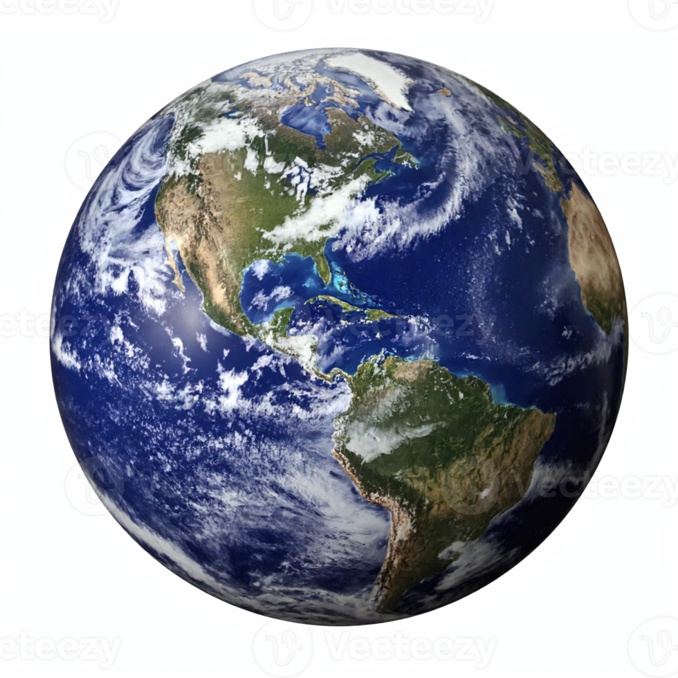 Realistic Earth Globe Showing North and South America with Clouds and Ocean Transparent Background png
