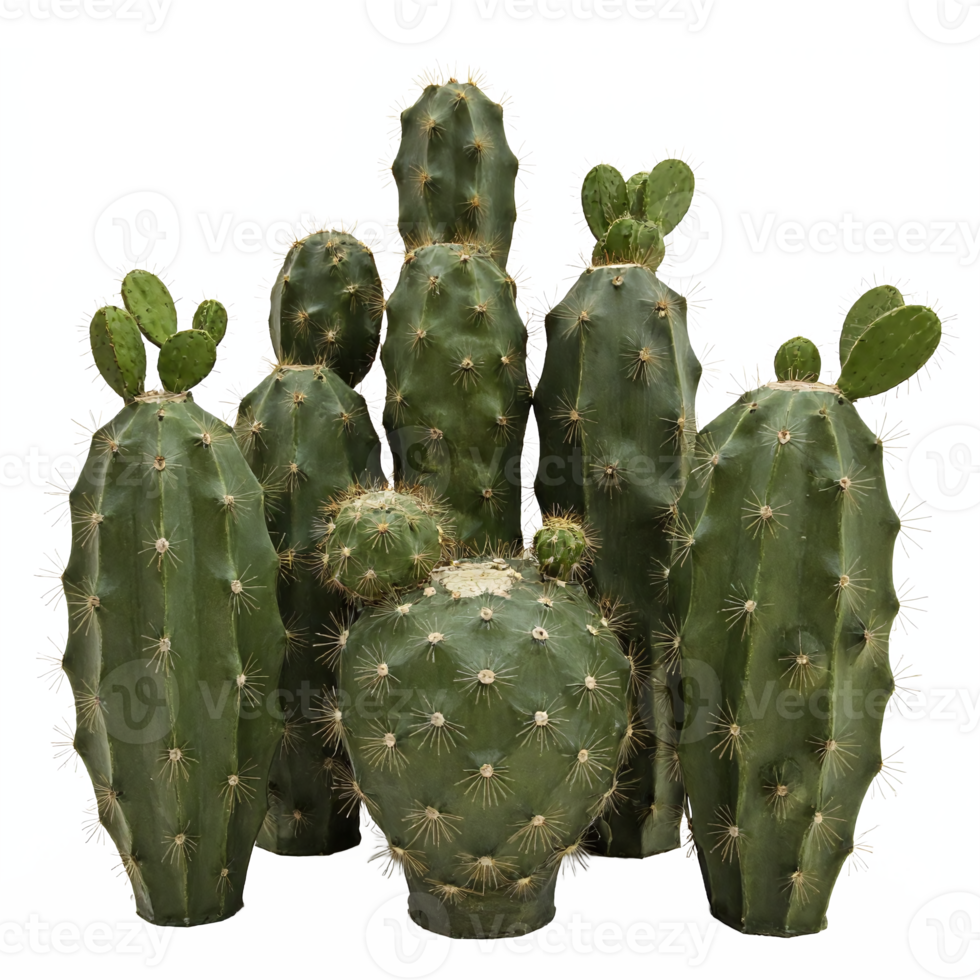 Green Cactus Cluster with Multiple Tall and Round Shapes on Transparent Background Clipping Path png