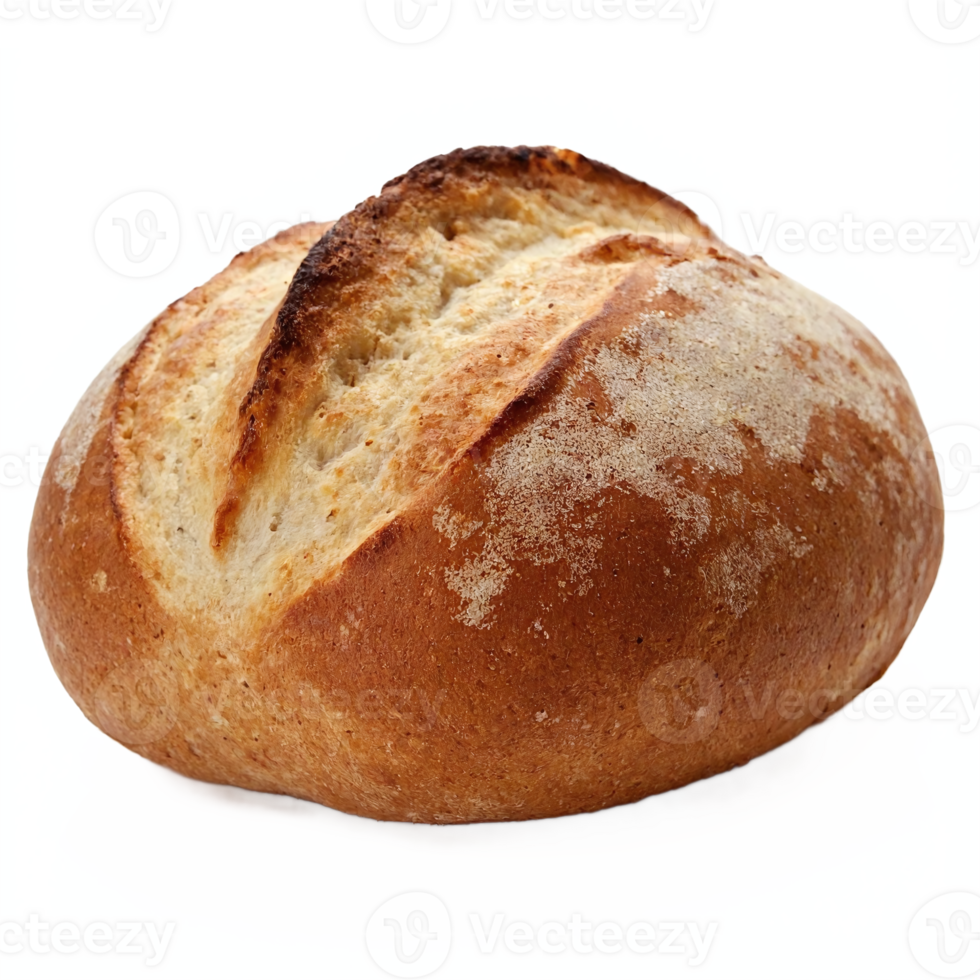 Freshly Baked Round Rustic Bread Loaf with Crispy Crust on Transparent Background Clipping Path png