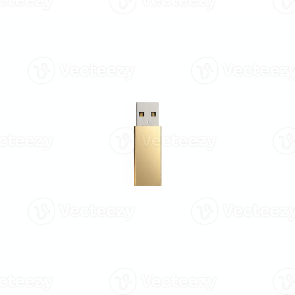 Gold USB Flash Drive Device Isolated on Blue Background with Transparent Clipping Path png