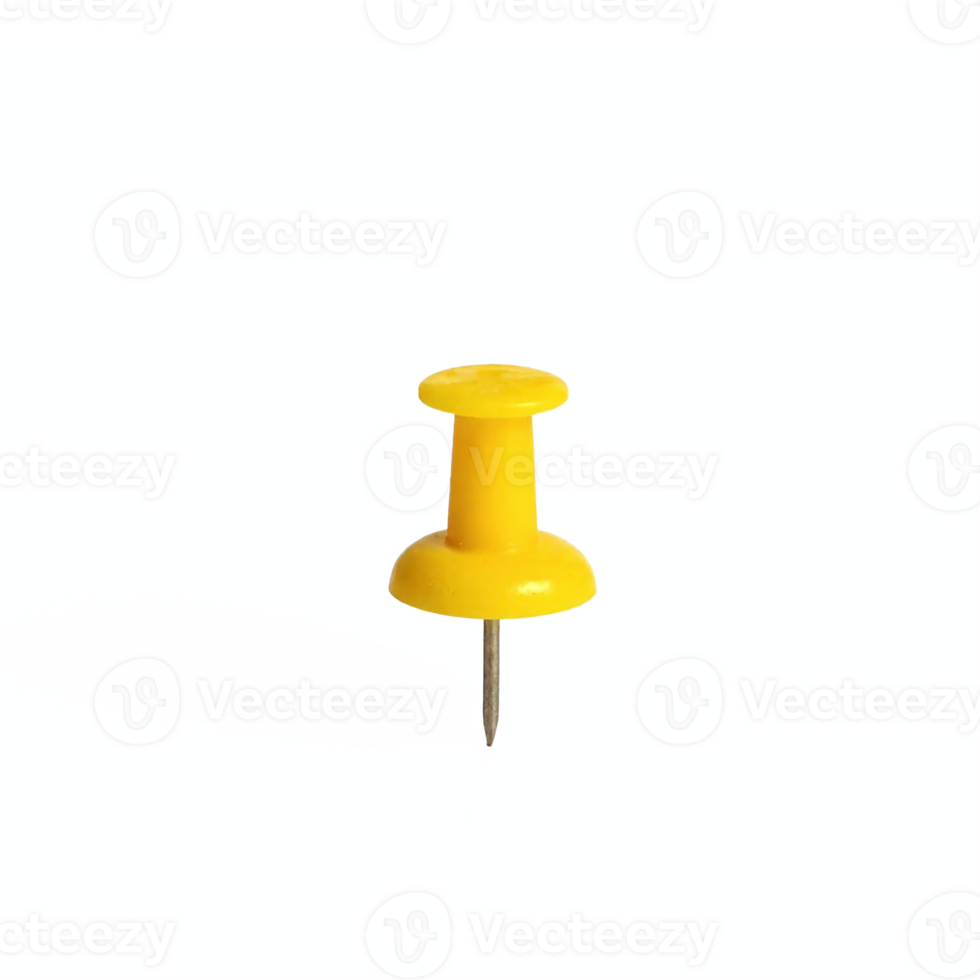 Yellow Push Pin with Sharp Metal Tip and Clear Shadow on Transparent Background Clipping Path png