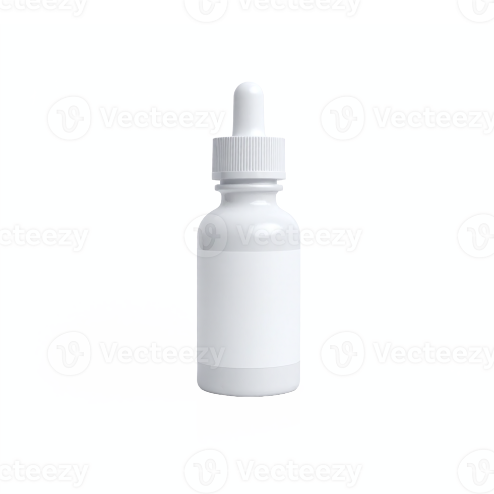 White Dropper Bottle with Blank Label Transparent Background Clipping Path for Packaging Design png