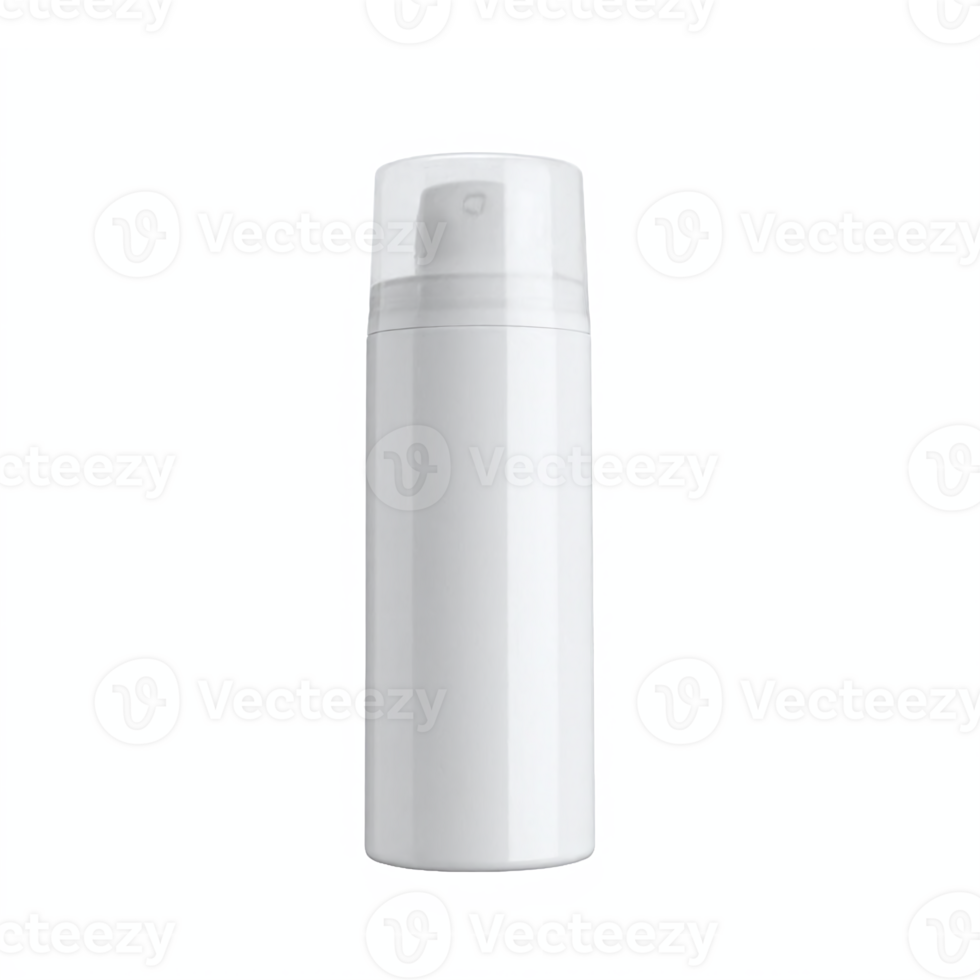 White Cylindrical Plastic Pump Bottle with Transparent Cap for Liquid Products Transparent Background Clipping Path png