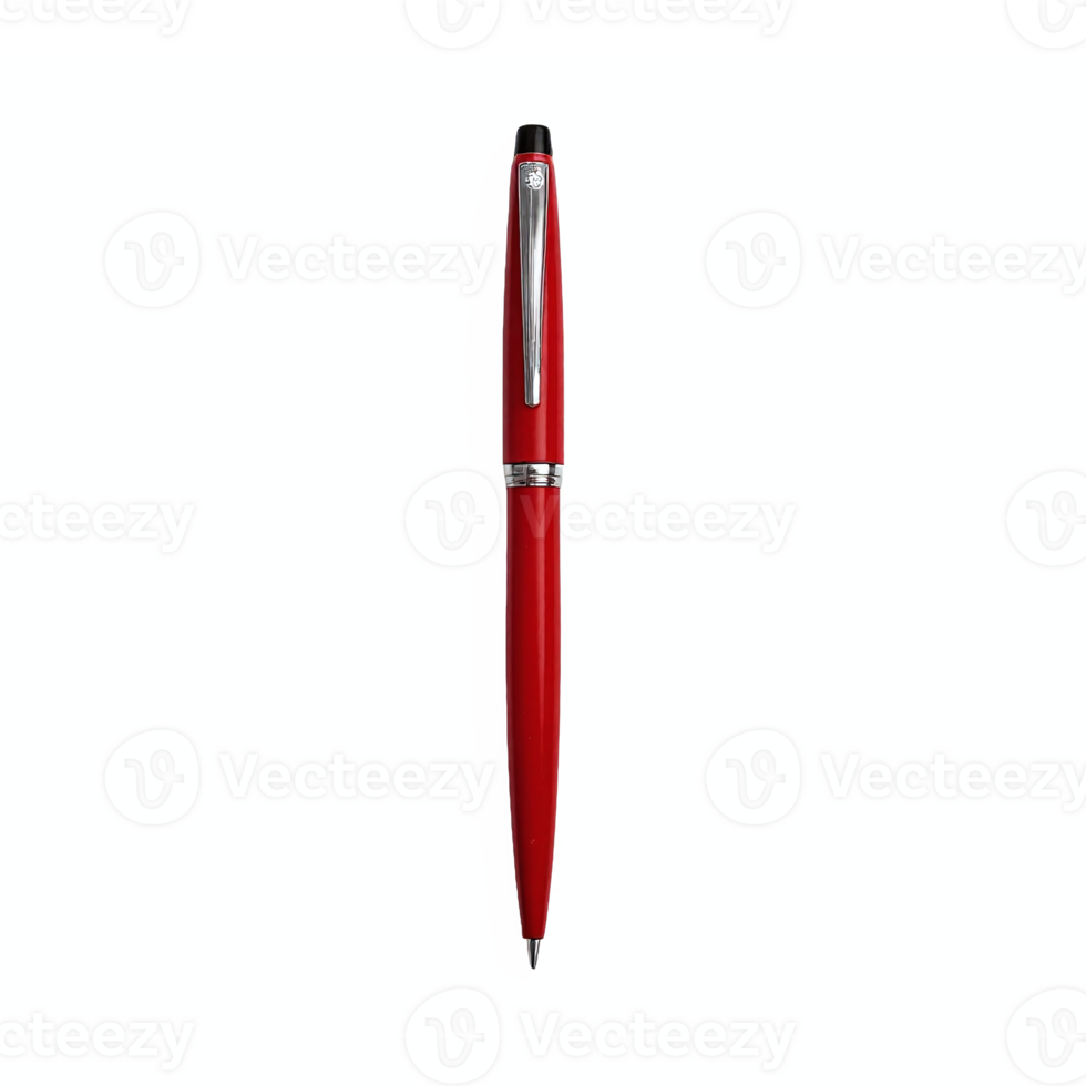 Red Elegant Ballpoint Pen with Silver Clip and Cap Transparent Background Clipping Path png