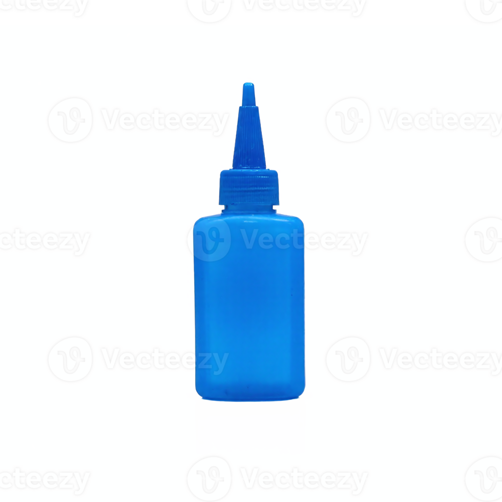 Blue Plastic Glue Bottle with Precision Tip Applicator Transparent Background Clipping Path png