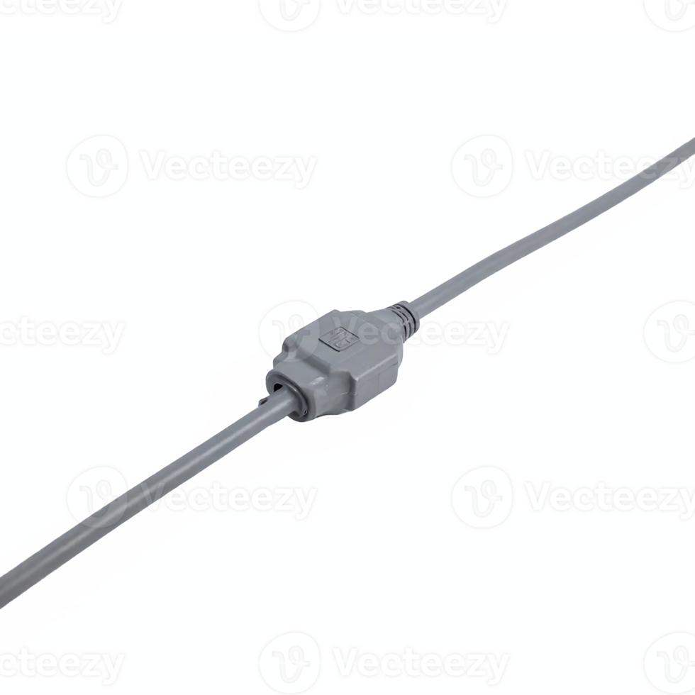 Gray Electrical Extension Cord Male Female Connector with Transparent Background Clipping Path png