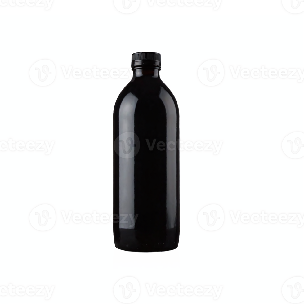 Black Plastic Bottle with Screw Cap Drinking Container Transparent Background Clipping Path png