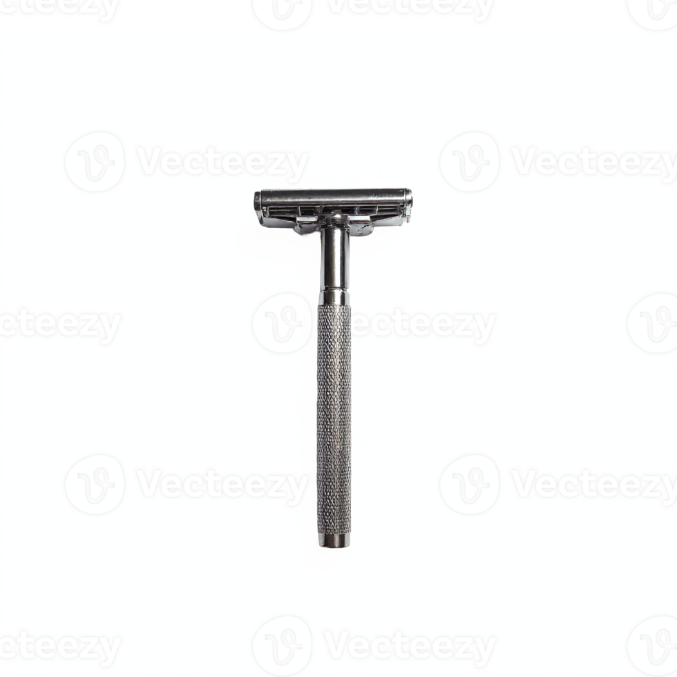 Classic Metal Safety Razor with Textured Handle Transparent Background Clipping Path png