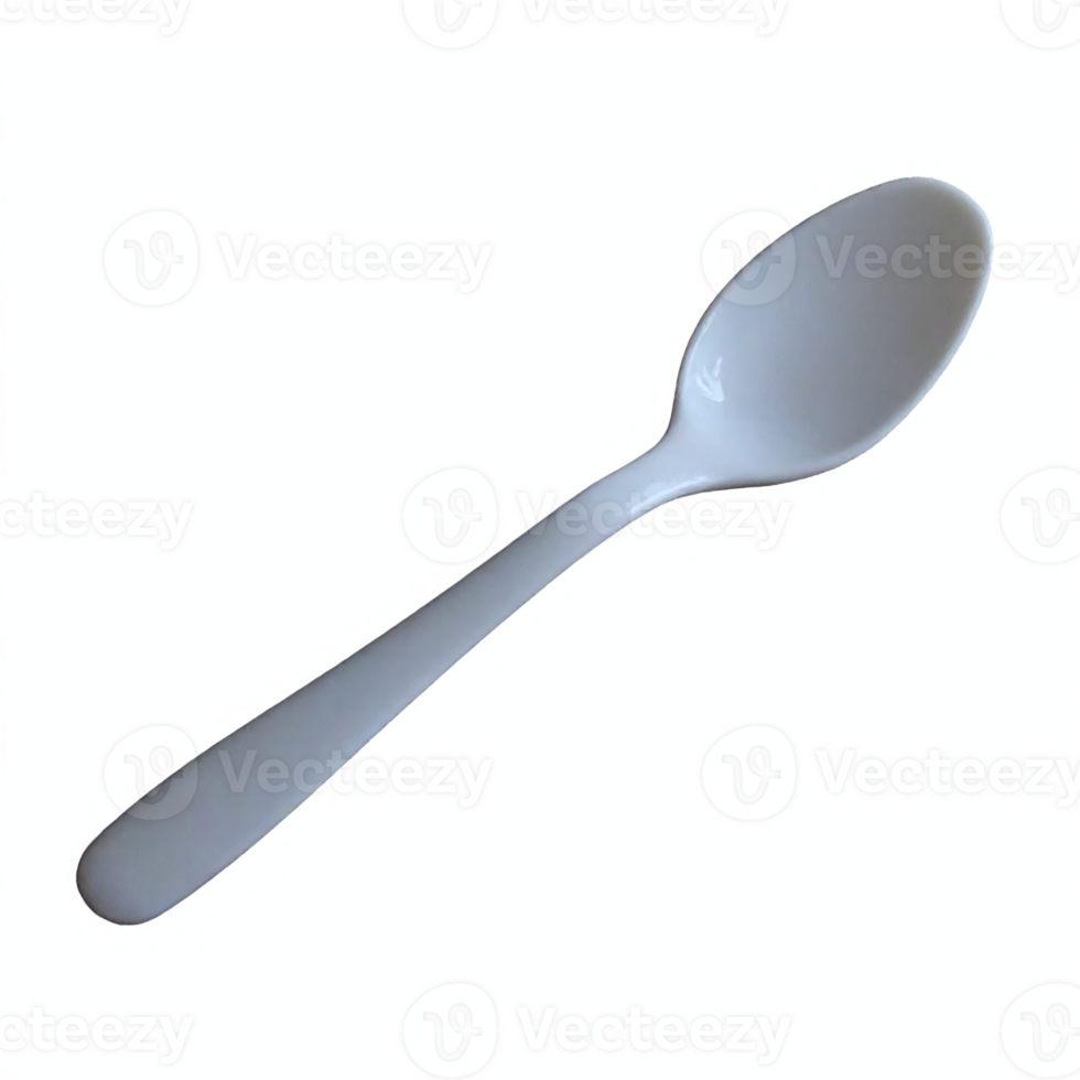 White Plastic Spoon with Smooth Handle and Rounded Bowl on Transparent Background Clipping Path png