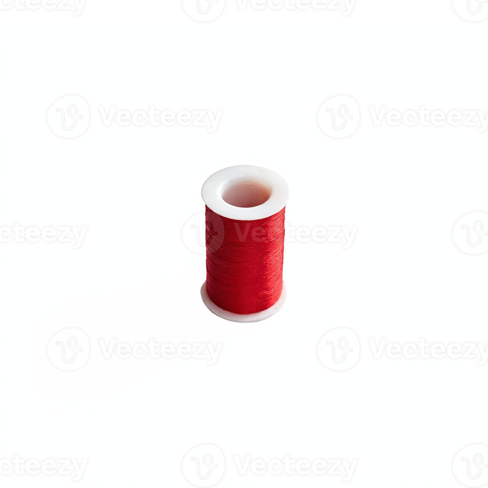 Red Sewing Thread Spool on White Plastic Core with Shadow Isolated on Transparent Background Clipping Path png