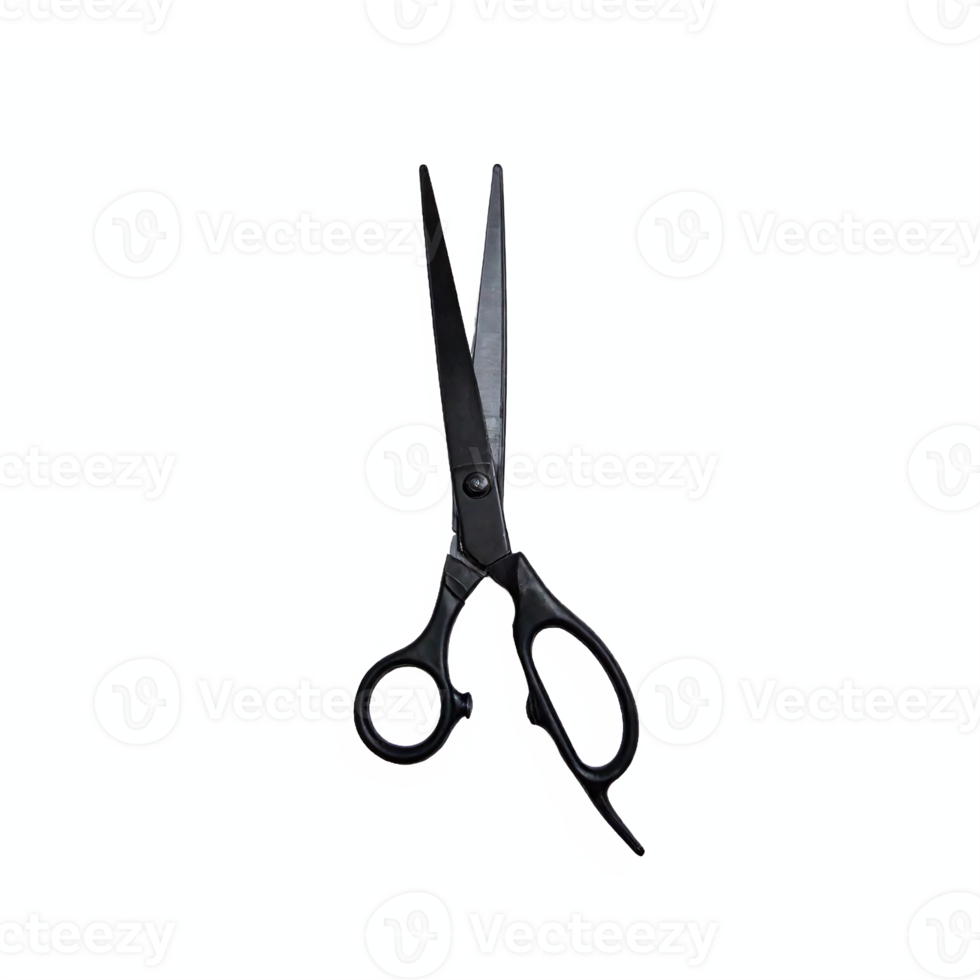 Black Hairdressing Scissors Open with Finger Rest Transparent Background Clipping Path png