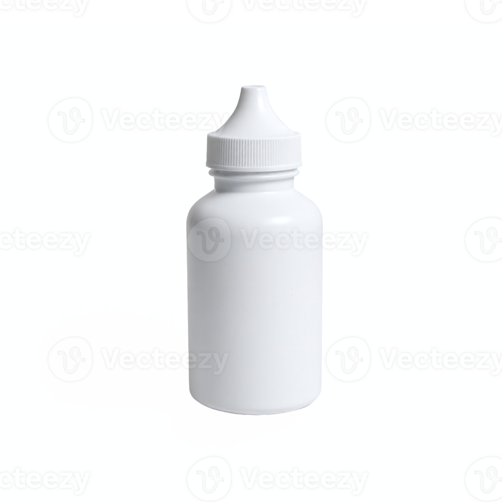 White Plastic Dropper Bottle with Screw Cap Transparent Background Clipping Path png