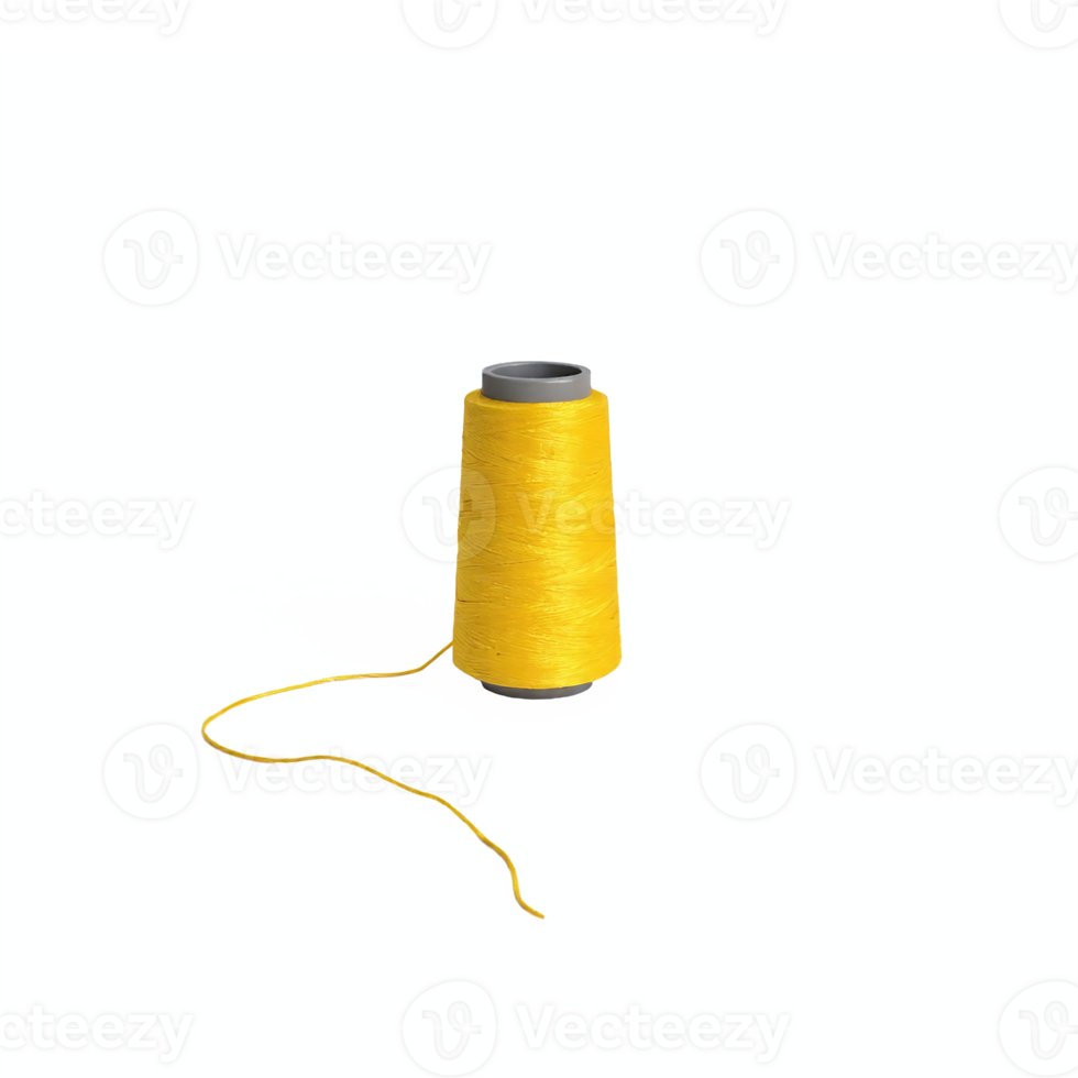 Yellow Thread Spool with Loose End Sewing Material on Transparent Background Clipping Path png