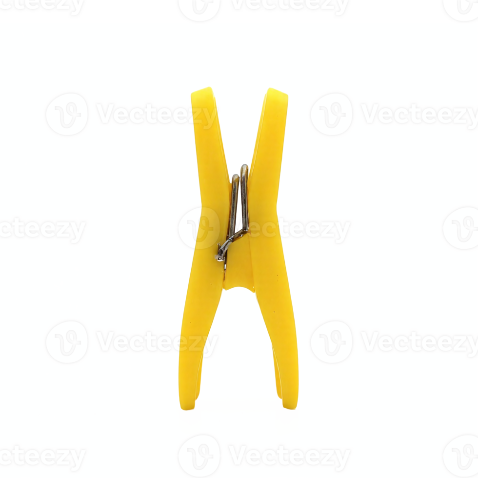 Yellow Plastic Clothespin with Metal Spring Isolated on Transparent Background Clipping Path png