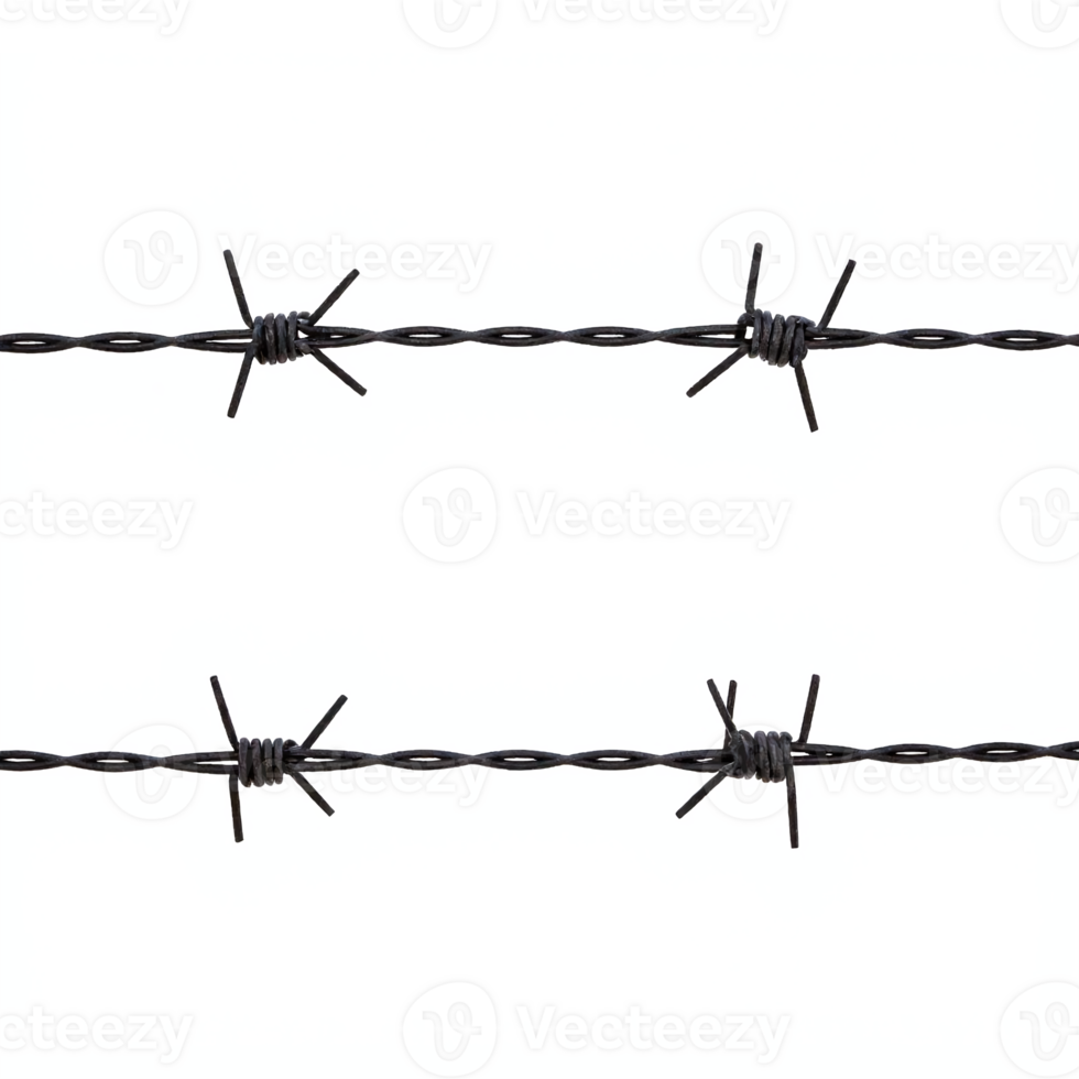 Close up of Metal Barbed Wire with Sharp Spikes Isolated on Transparent Background Clipping Path png