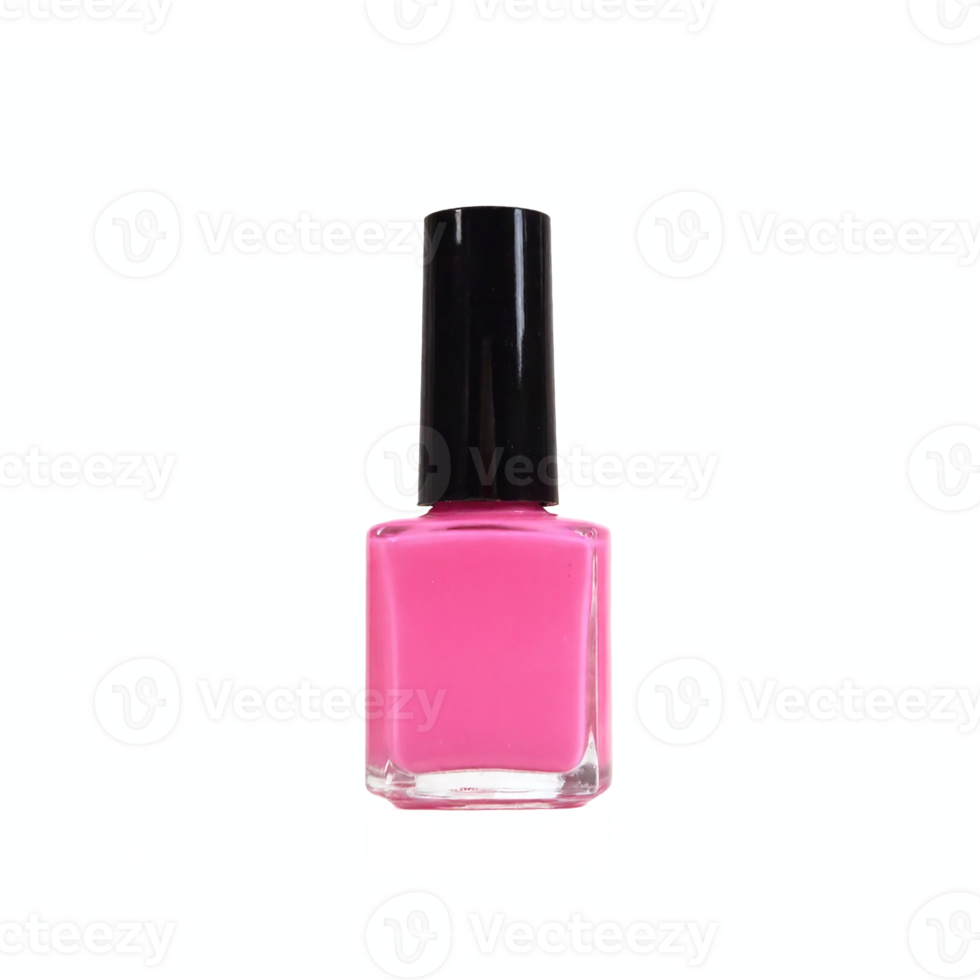 Pink Nail Polish Bottle with Black Cap on Transparent Background Clipping Path for Beauty png