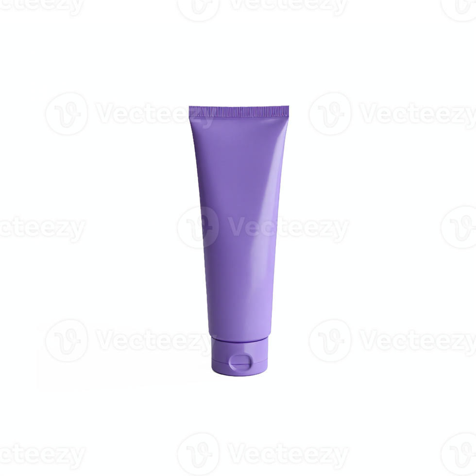 Purple cosmetic cream tube with flip cap on bright background transparent clipping path png