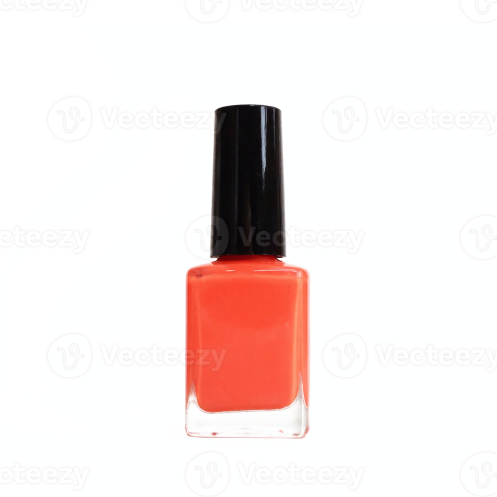Orange Nail Polish Bottle with Black Cap on Transparent Background Clipping Path png