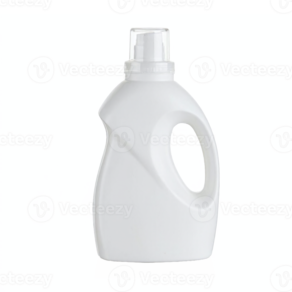 White Plastic Detergent Bottle with Handle and Cap Transparent Background Clipping Path png