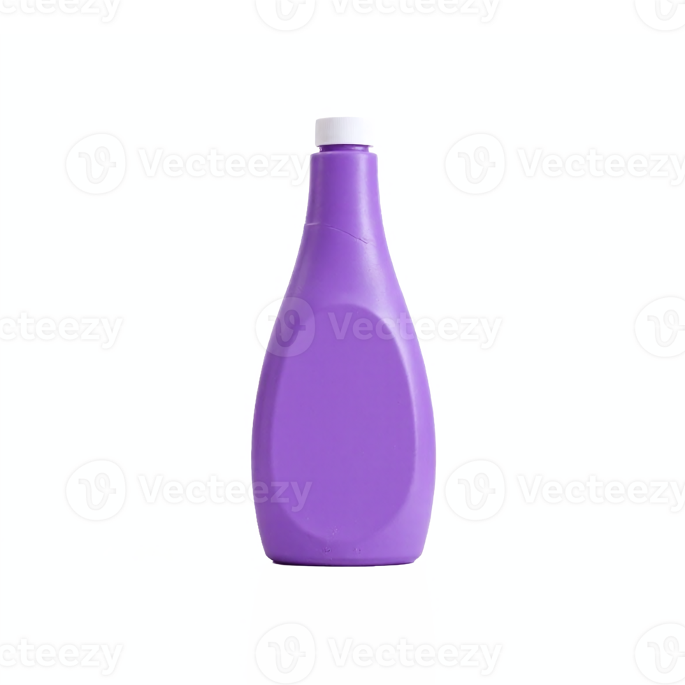 Purple Plastic Bottle with White Cap for Liquid Containers Transparent Background Clipping Path png